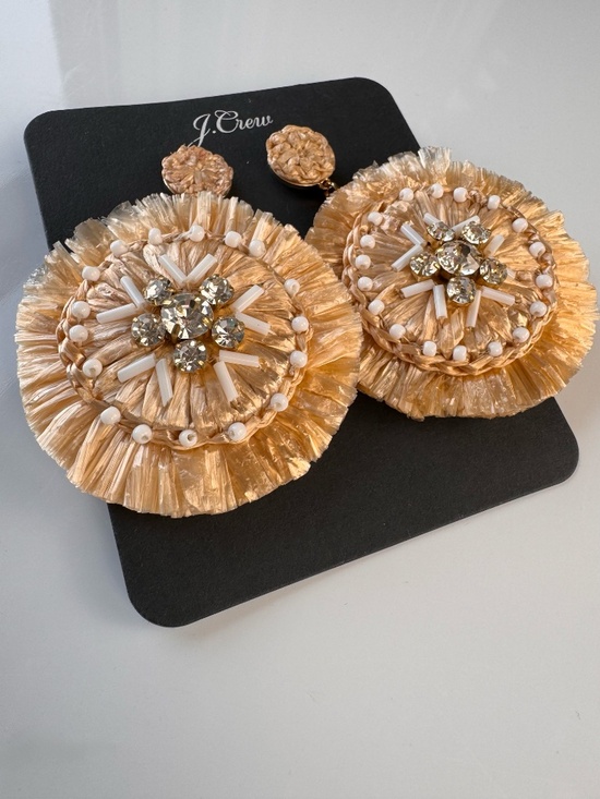 J. Crew Jewelry - J.Crew Raffia Crystal Statement Earrings Natural Gold Boho Resort Large NWT